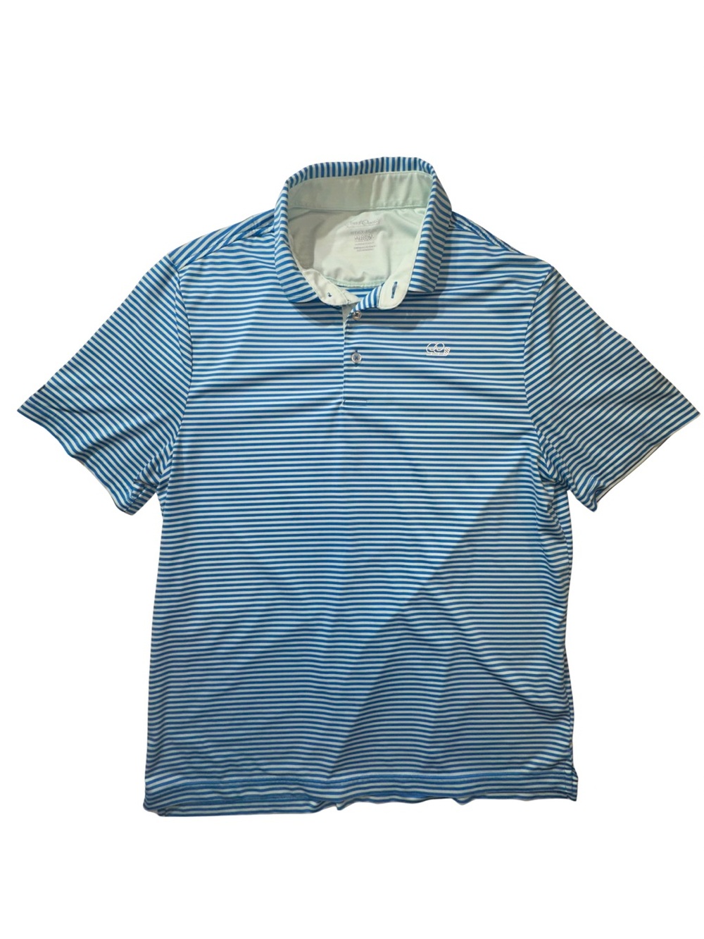 Good Good Golf Men’s Medium Performance Polo Blue Striped Stretch Golf Shirt